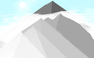 A scene from Peccaviens, containing the sun, mountains and clouds.